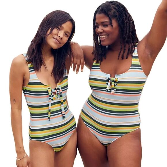 Aerie Grommet Scoop One Piece Striped Bathing Suit - Picture 1 of 14